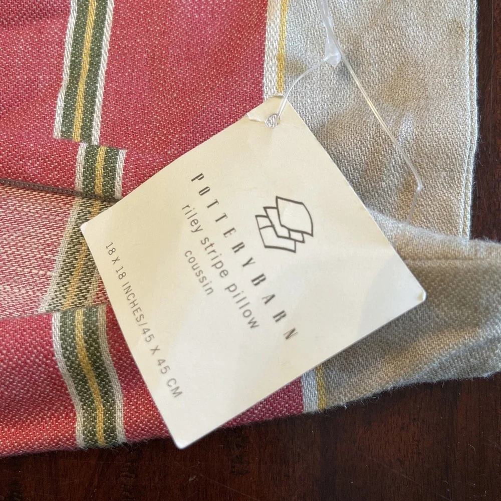 Pottery Pillow Cover Barn Riley Stripe‎ 18x18 Red Tan 100% Linen Farmhouse Throw